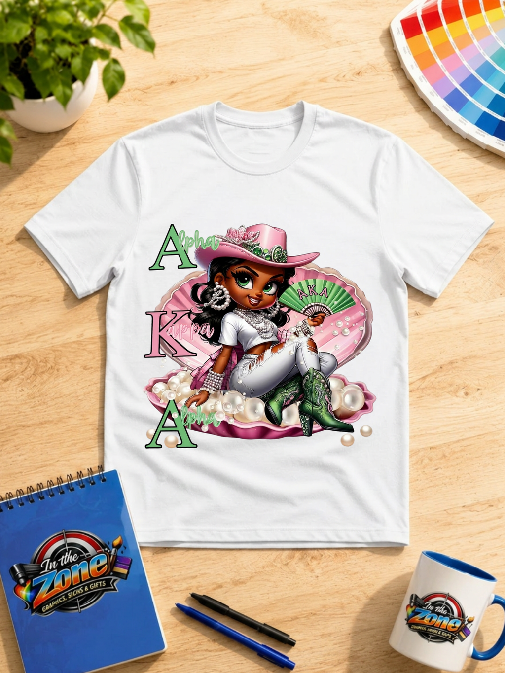 Alpha Kappa Alpha Cowgirl Graphic T-Shirt – Pink & Green Pearl Western Design