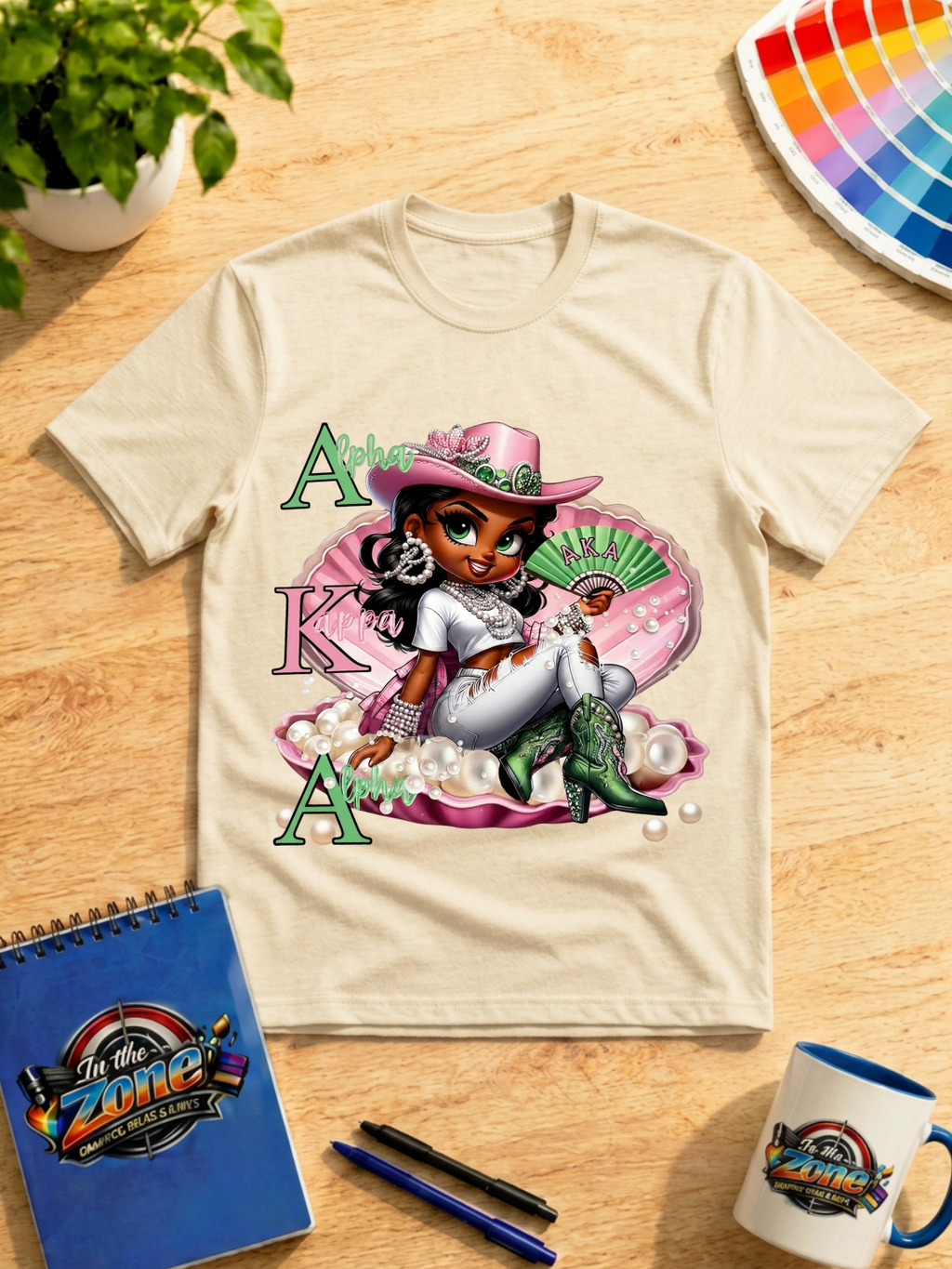 Alpha Kappa Alpha Cowgirl Graphic T-Shirt – Pink & Green Pearl Western Design