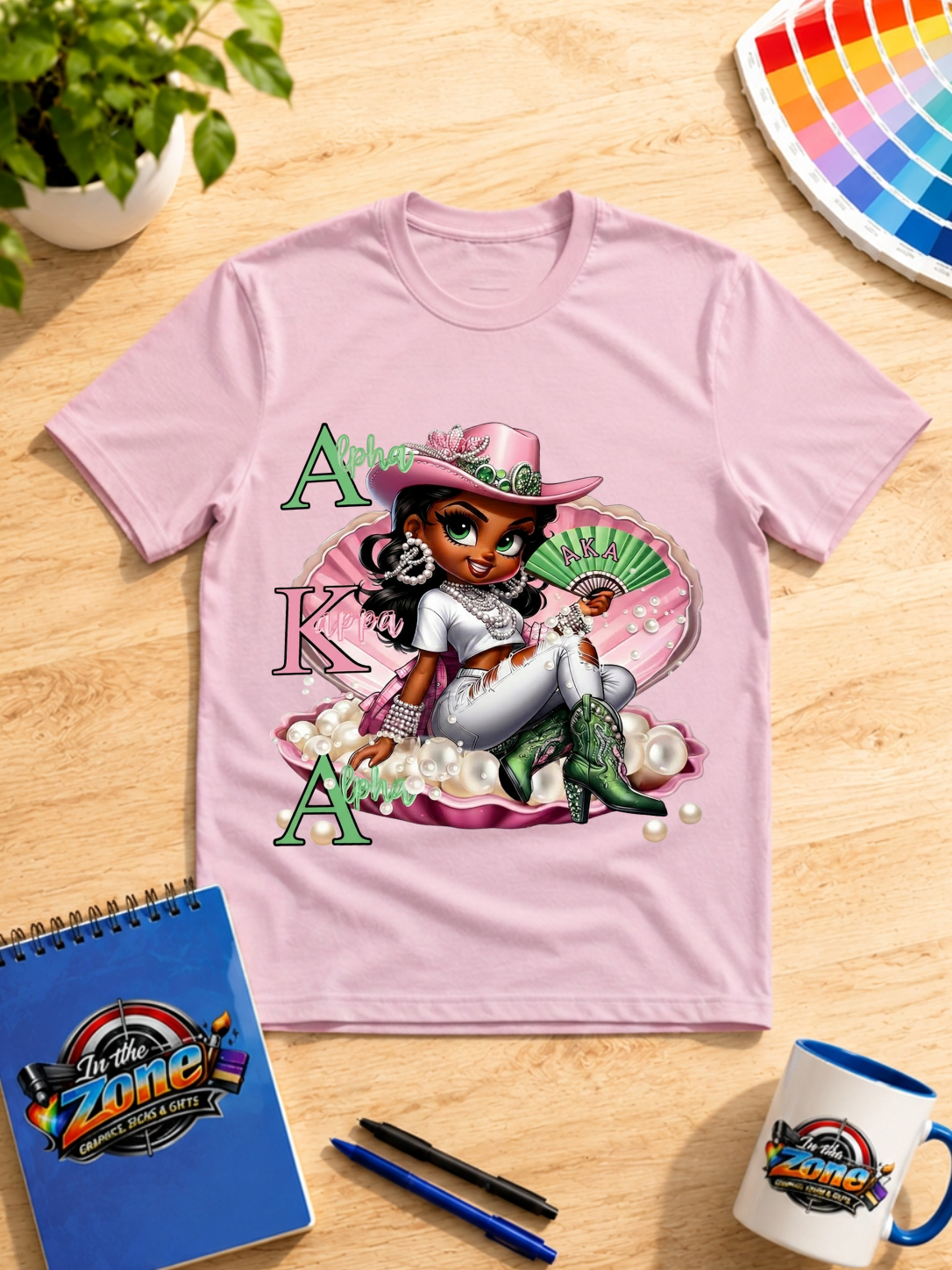Alpha Kappa Alpha Cowgirl Graphic T-Shirt – Pink & Green Pearl Western Design