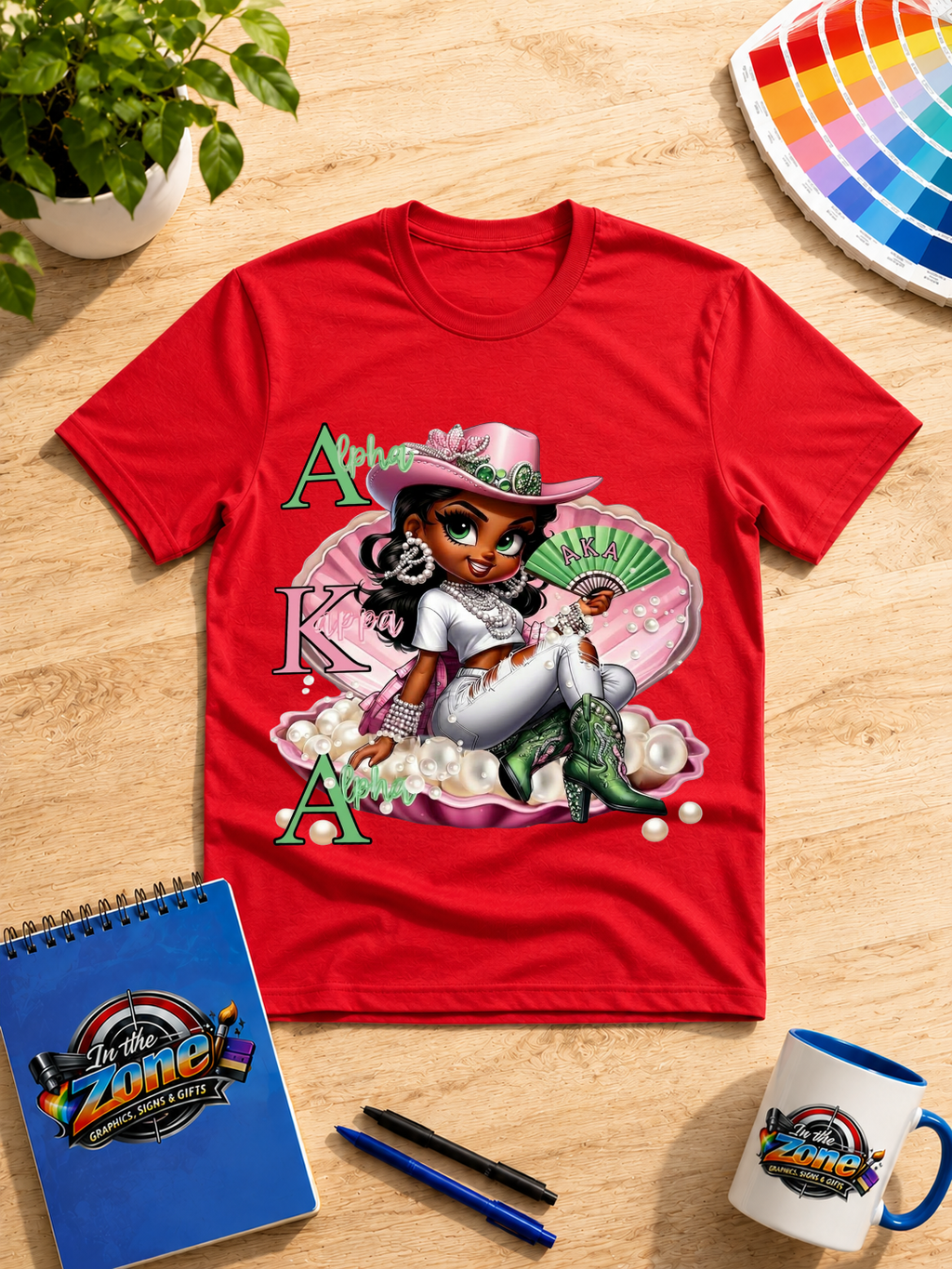 Alpha Kappa Alpha Cowgirl Graphic T-Shirt – Pink & Green Pearl Western Design
