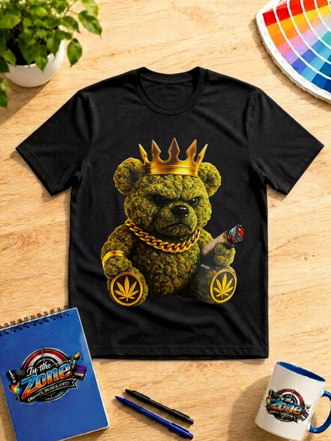 Crowned Cannabis Bear Graphic T-Shirt – 420 King Teddy Bear Tee