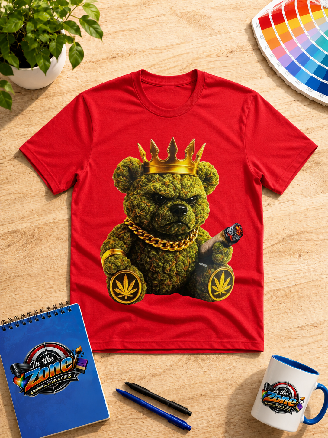 Crowned Cannabis Bear Graphic T-Shirt – 420 King Teddy Bear Tee