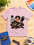 Glam Girl & Yorkies Graphic T-Shirt – Black, Gold & Silver Fashion Design