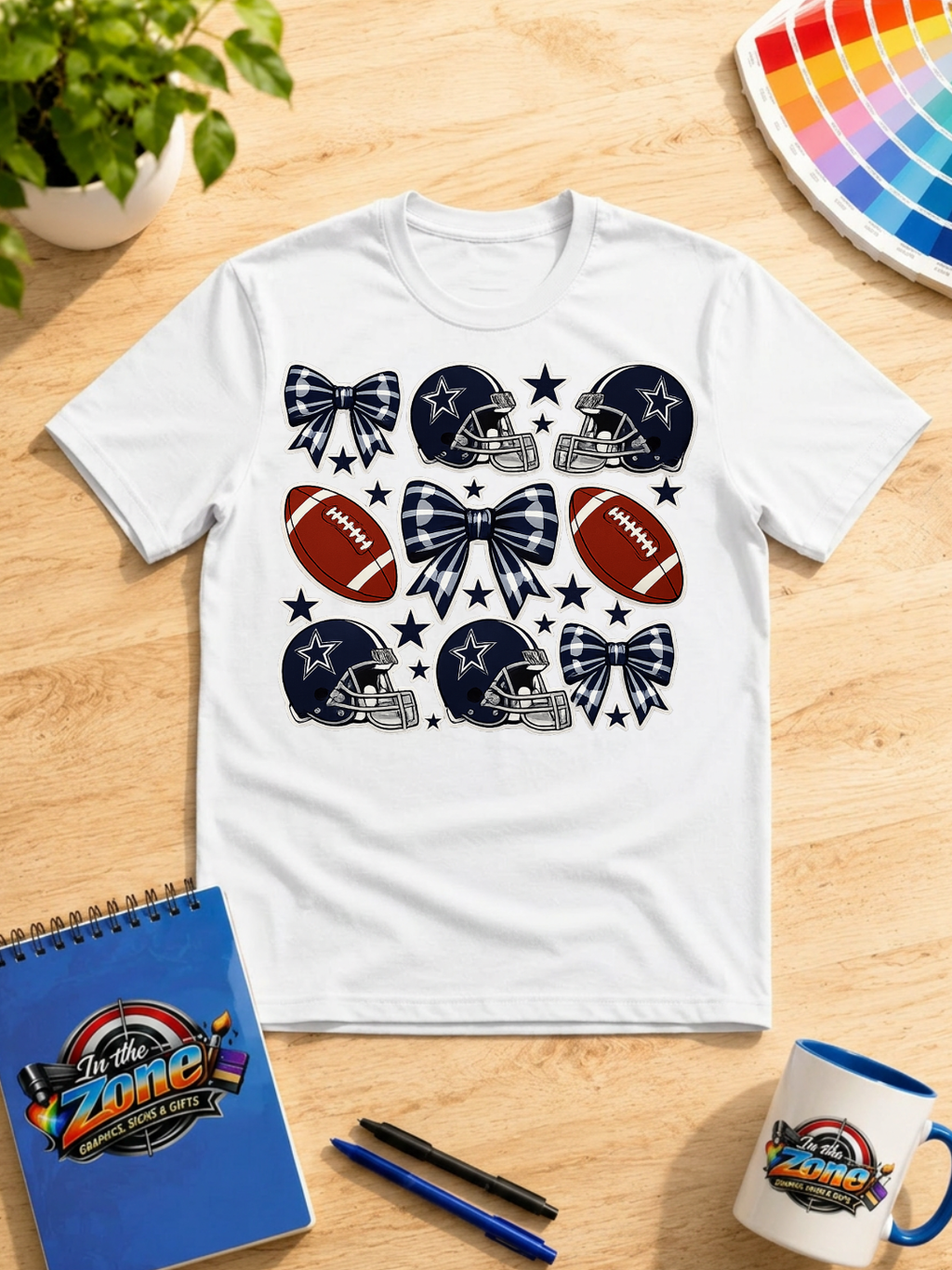 Dallas Cowboys Football Bows Graphic T-Shirt – Navy Game Day Design