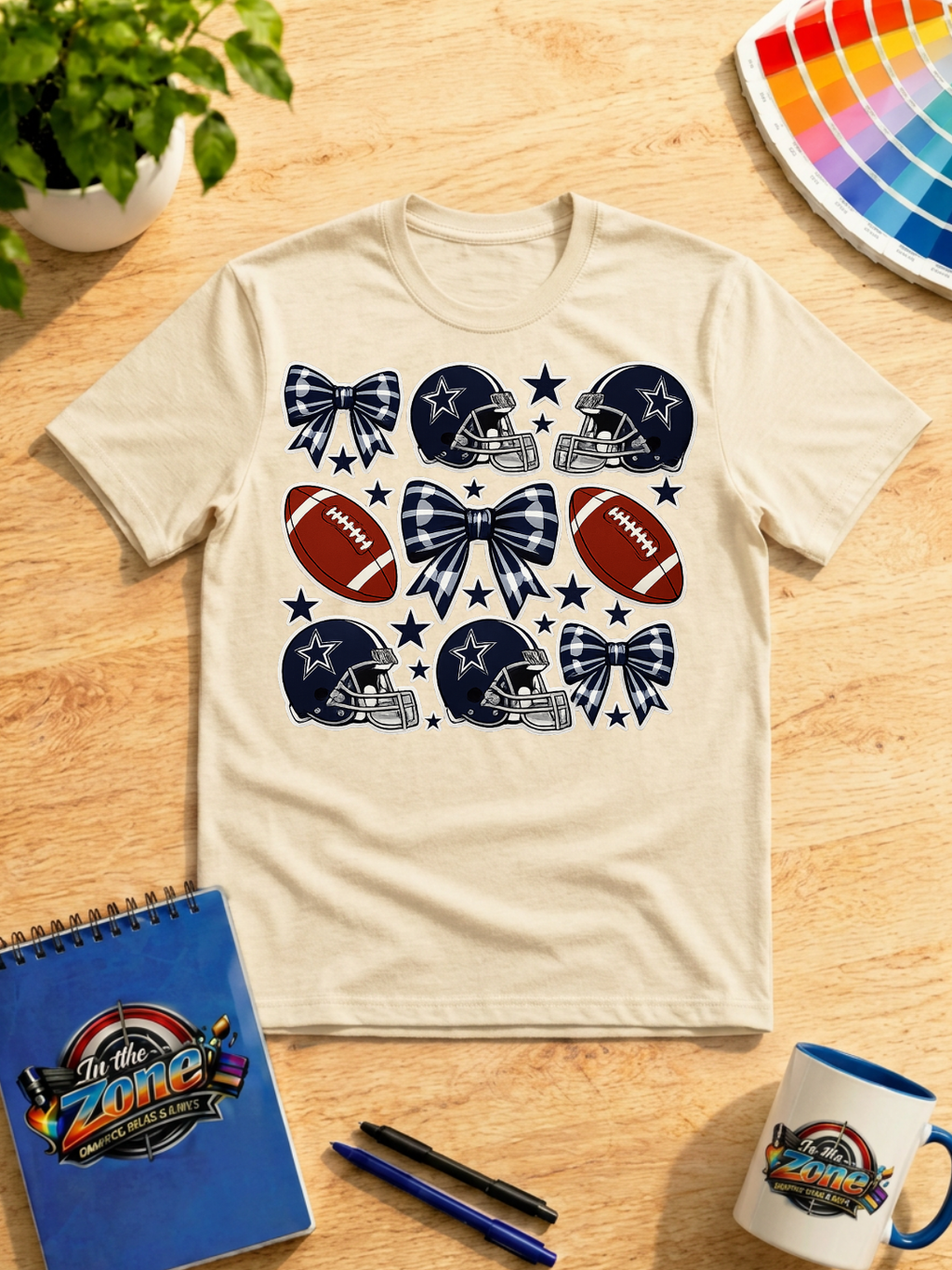 Dallas Cowboys Football Bows Graphic T-Shirt – Navy Game Day Design