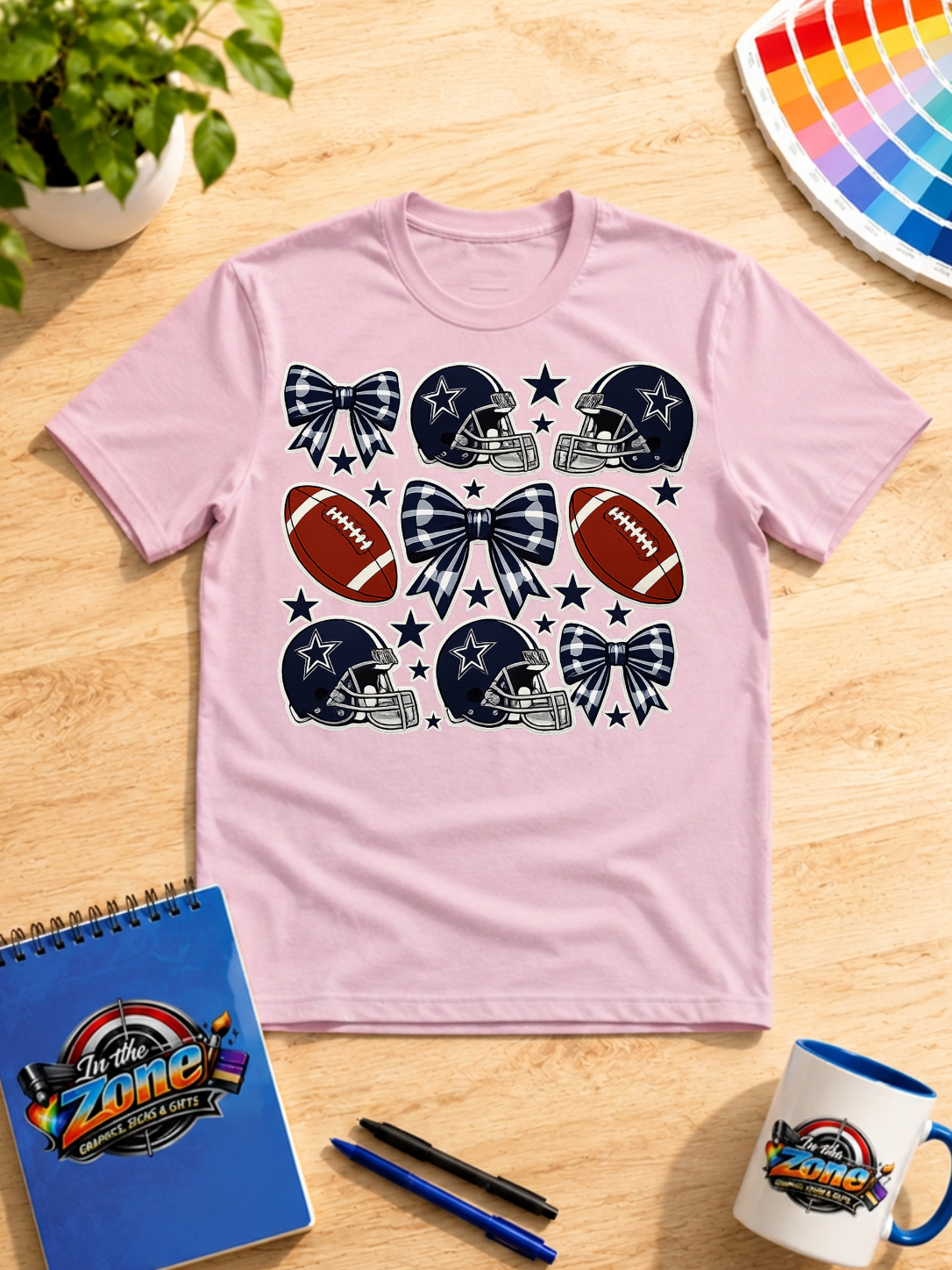 Dallas Cowboys Football Bows Graphic T-Shirt – Navy Game Day Design