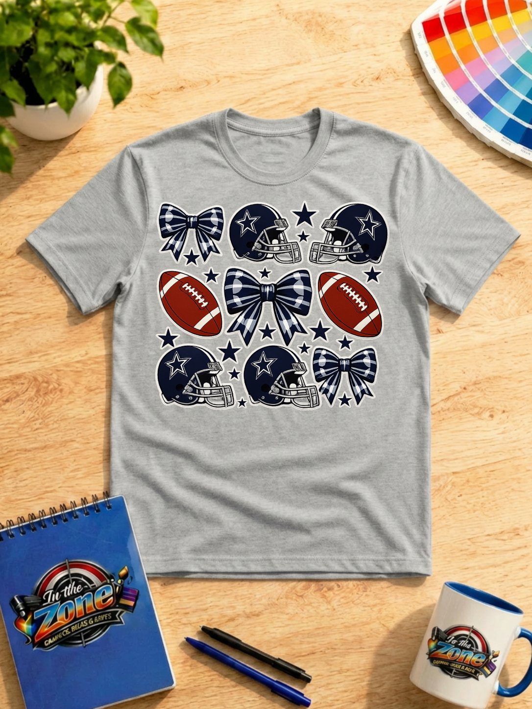 Dallas Cowboys Football Bows Graphic T-Shirt – Navy Game Day Design