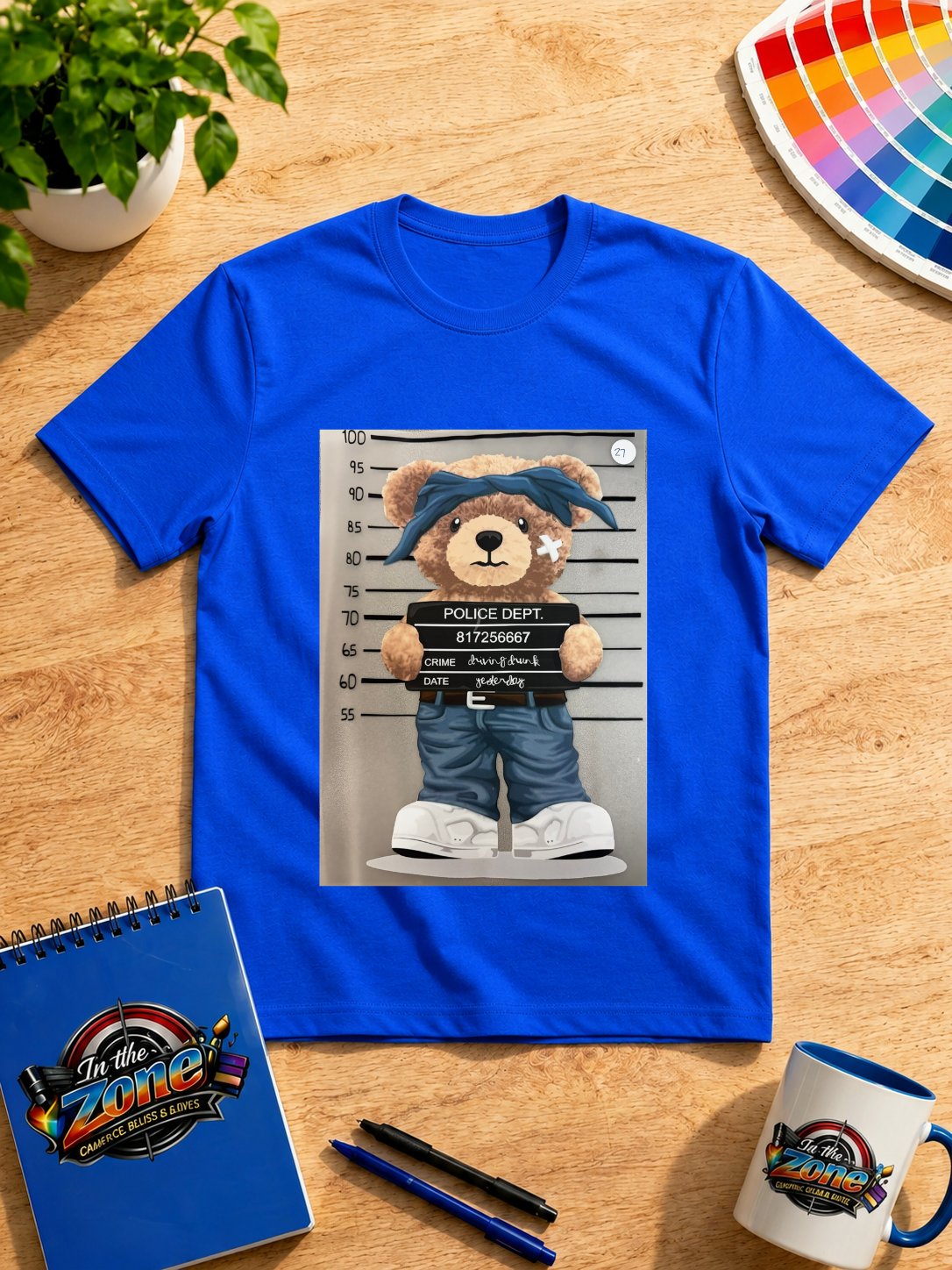 Caught Being Cute Teddy Bear Graphic T-Shirt – Funny Mugshot Bear Tee