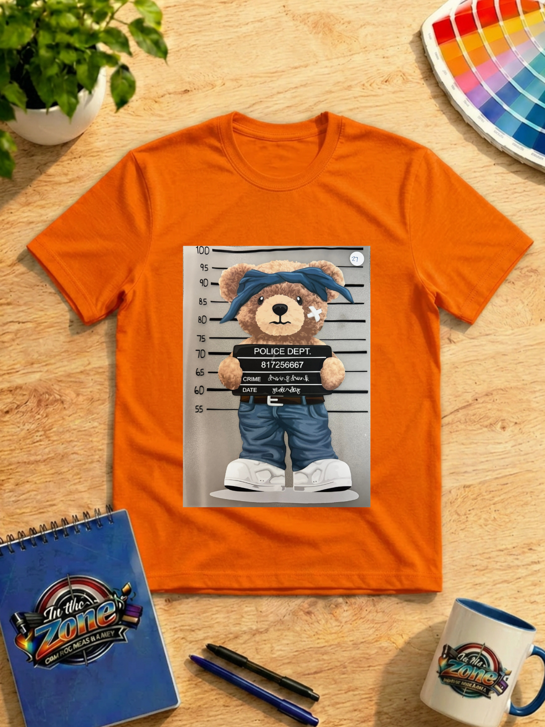 Caught Being Cute Teddy Bear Graphic T-Shirt – Funny Mugshot Bear Tee