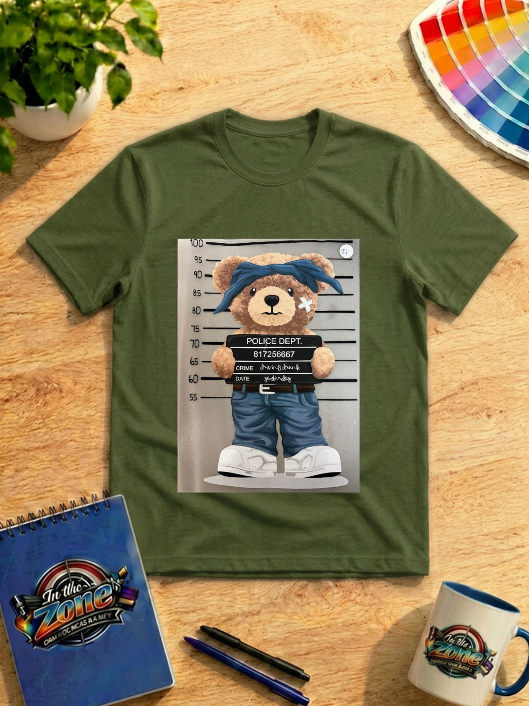 Caught Being Cute Teddy Bear Graphic T-Shirt – Funny Mugshot Bear Tee