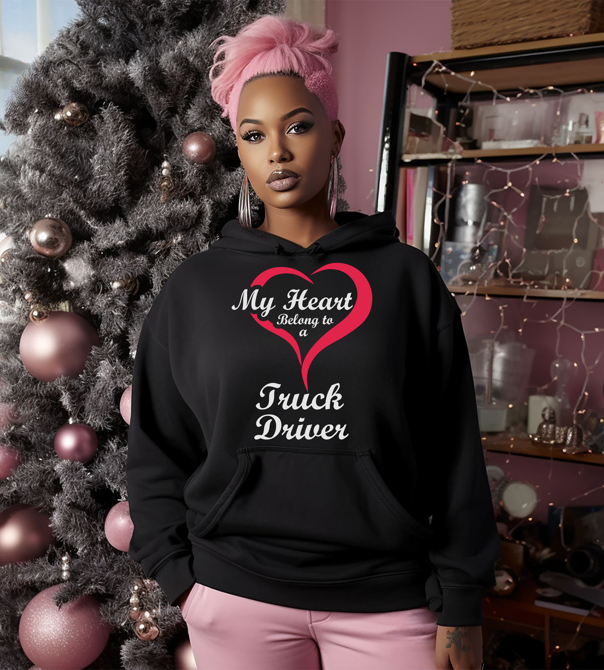 My Heart Belongs to a Truck Driver – Trucker Love Graphic T-Shirt