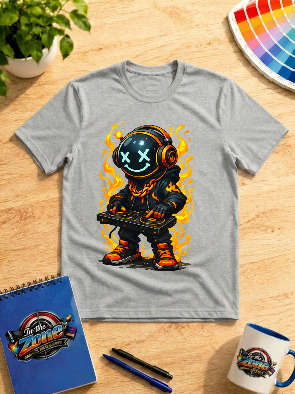 Fire DJ Robot Graphic T-Shirt – Music Lover Tee