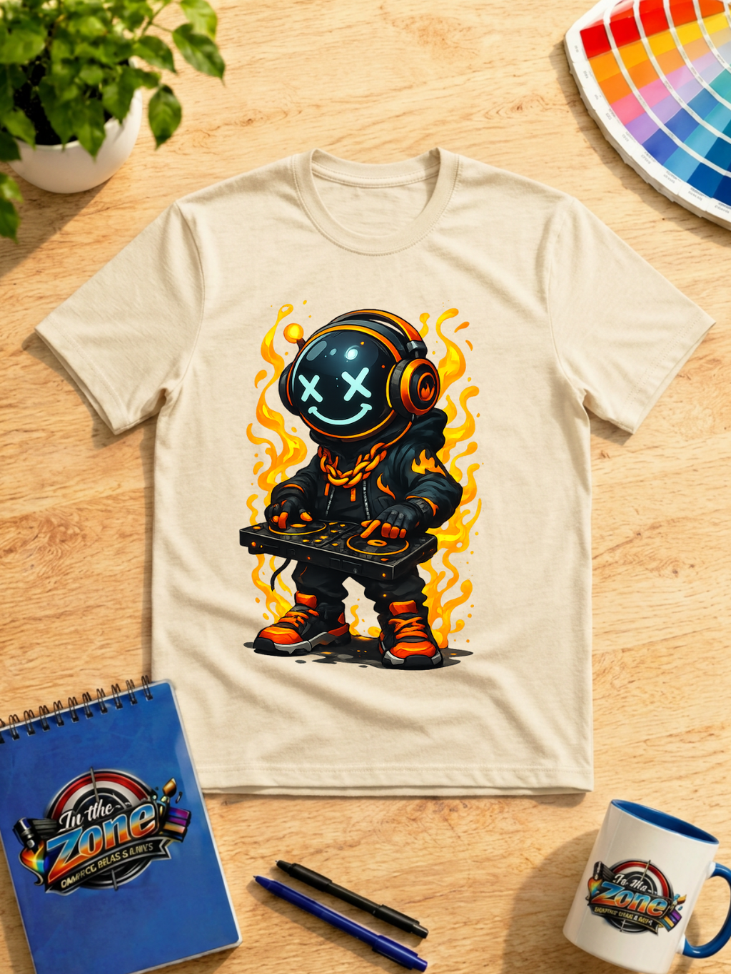 Fire DJ Robot Graphic T-Shirt – Music Lover Tee