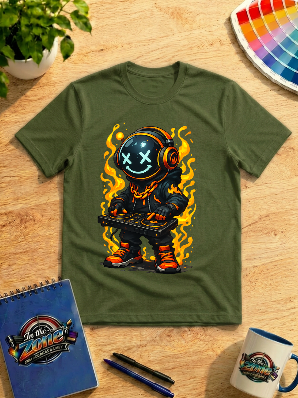 Fire DJ Robot Graphic T-Shirt – Music Lover Tee