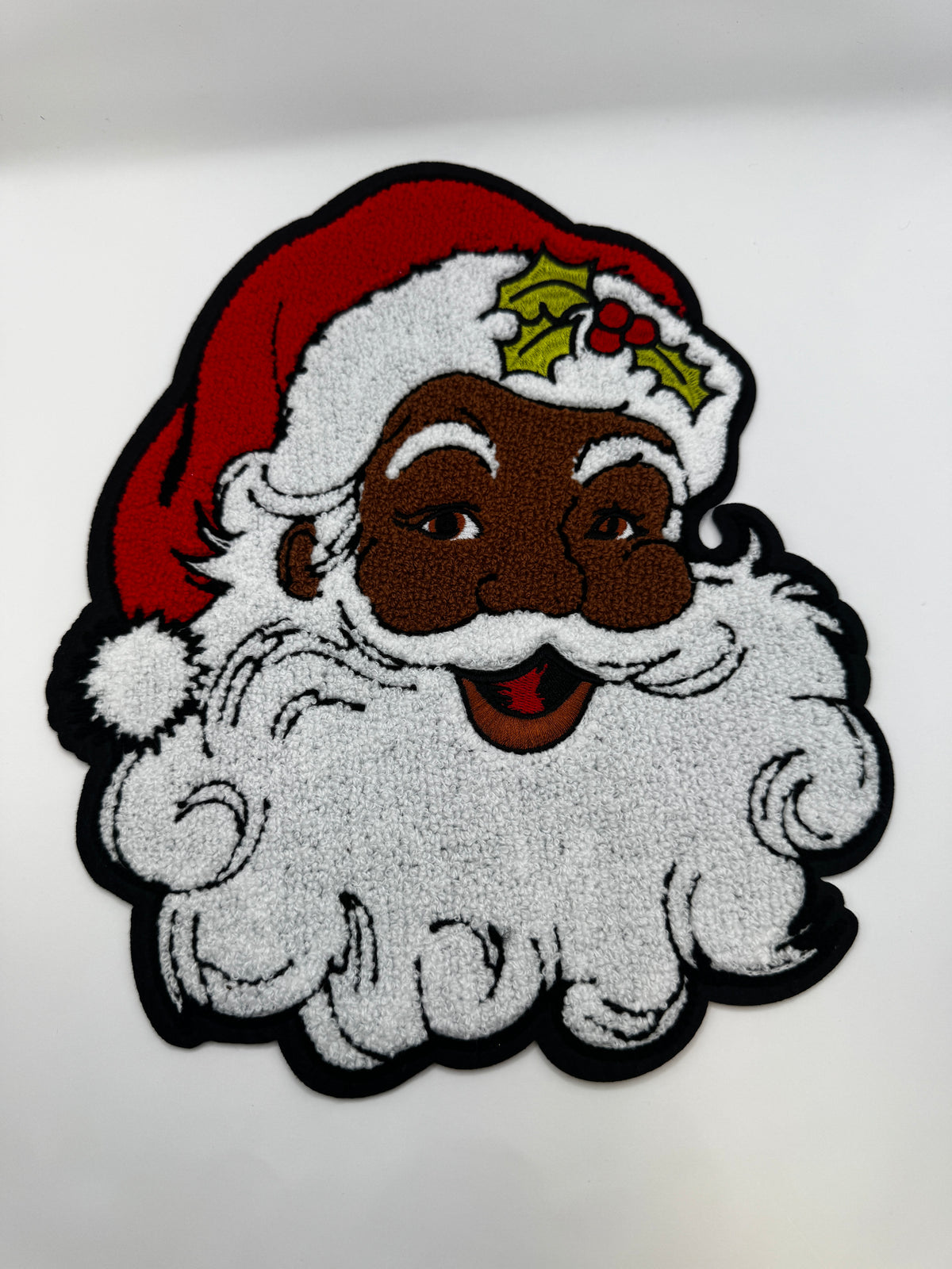 Black Santa Claus Chenille Embroidered Patch – Christmas Holiday Patch
