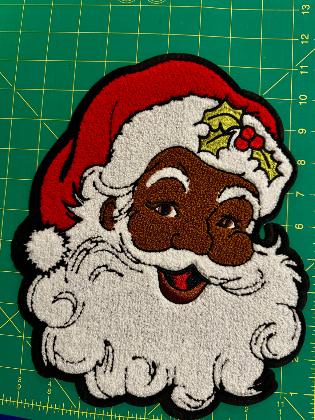 Black Santa Claus Chenille Embroidered Patch – Christmas Holiday Patch