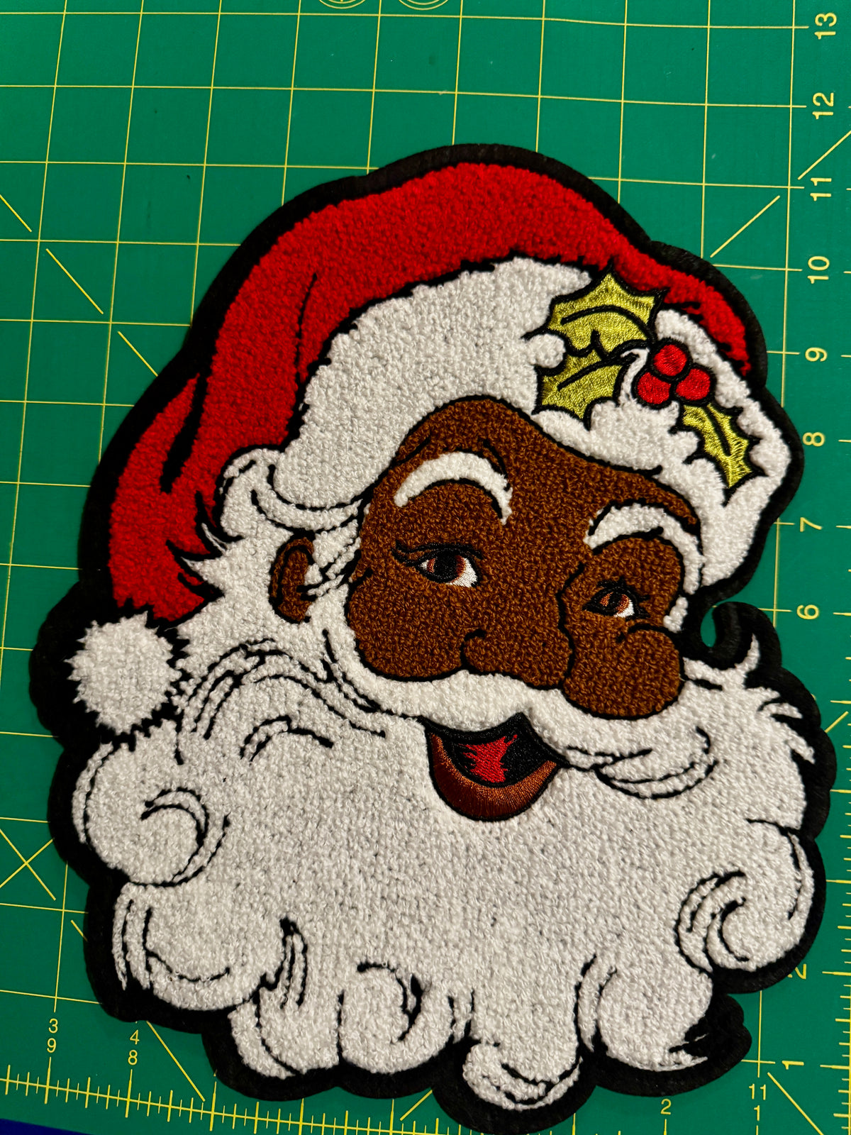 Black Santa Claus Chenille Embroidered Patch – Christmas Holiday Patch