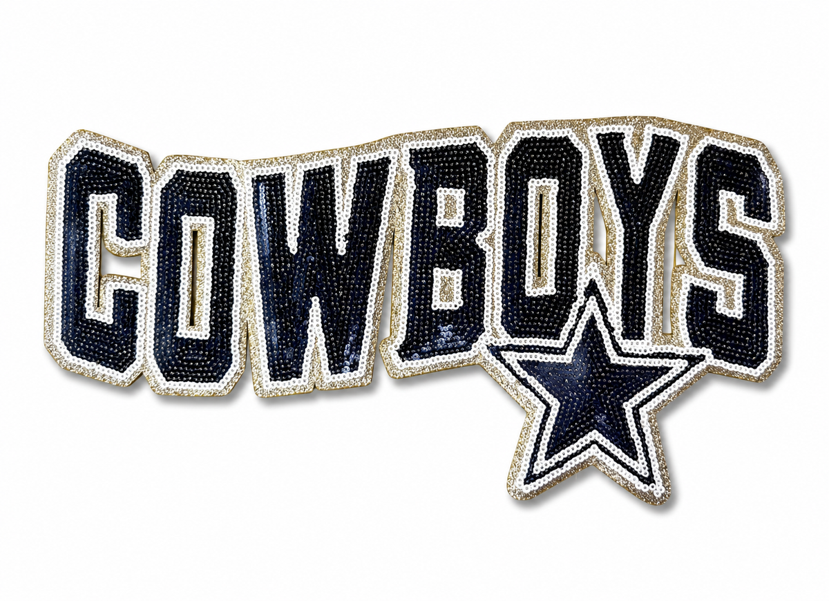 Dallas Cowboys Sequin Logo Patch – Navy, White & Gold Football Patch