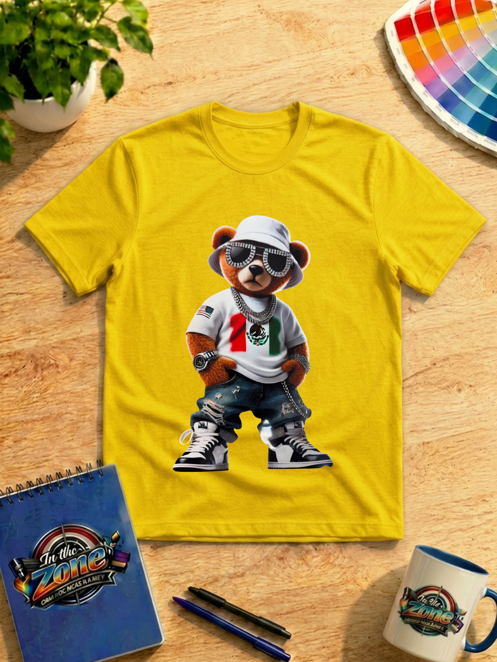 Mexico Pride White Streetwear Teddy Bear Graphic T-Shirt – Mexican Flag Tee