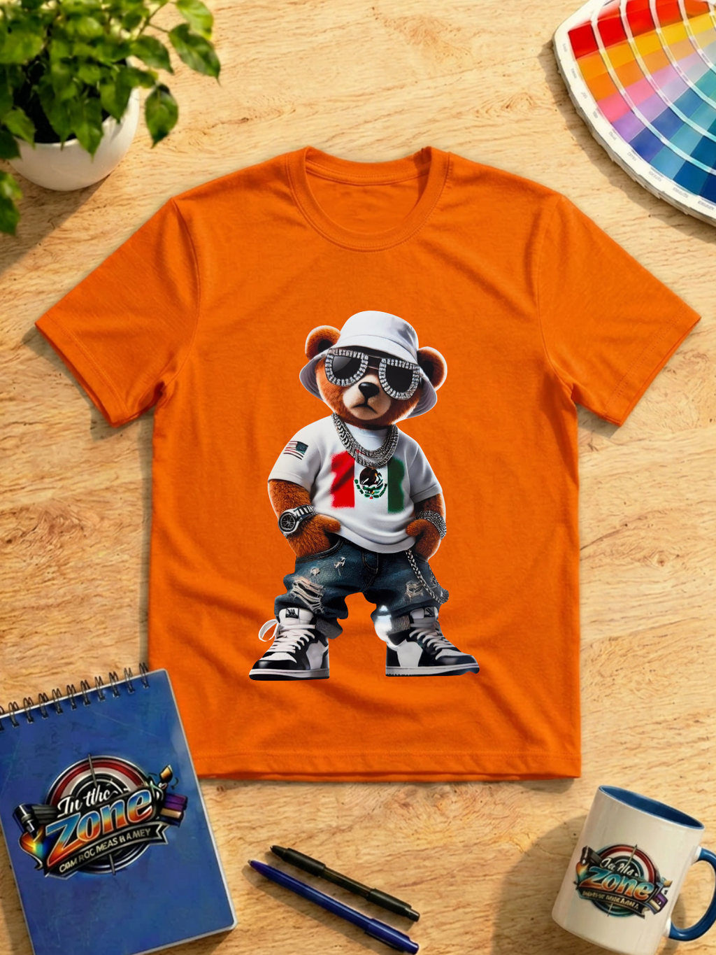 Mexico Pride White Streetwear Teddy Bear Graphic T-Shirt – Mexican Flag Tee