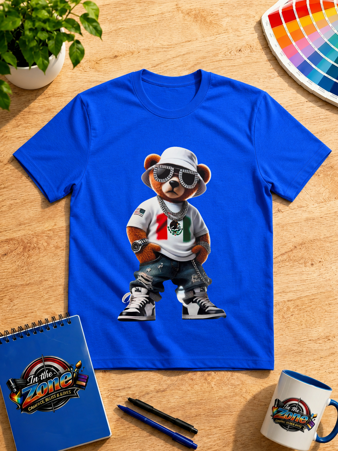 Mexico Pride White Streetwear Teddy Bear Graphic T-Shirt – Mexican Flag Tee