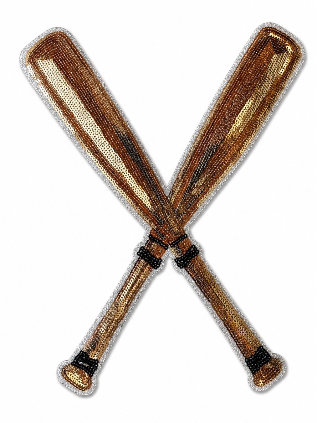 Crossed Baseball Bats Sequin Patch – Gold Sports Appliqué