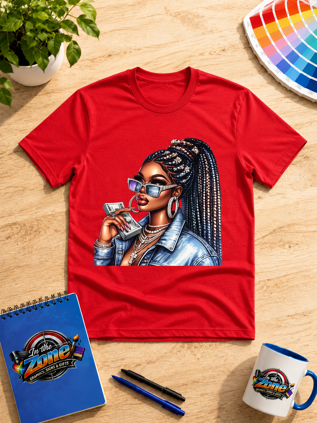 Boss Babe Money Graphic T-Shirt – Glam Girl with Cash DTF Design