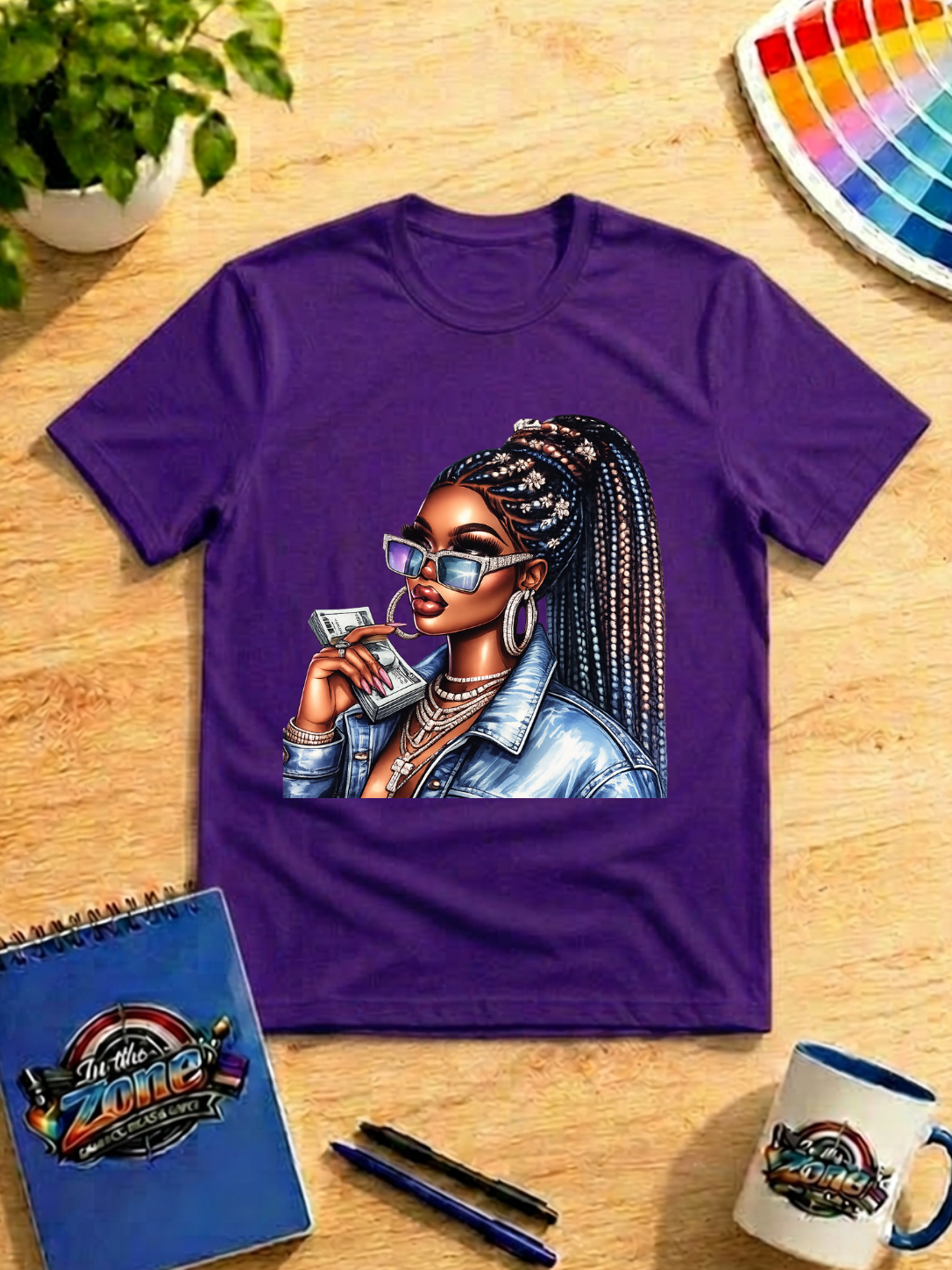 Boss Babe Money Graphic T-Shirt – Glam Girl with Cash DTF Design