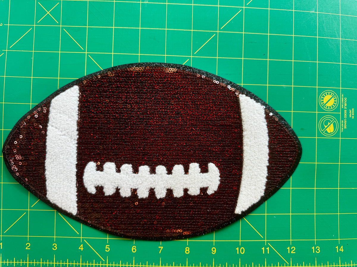 Football Sequin & Chenille Patch – Brown and White Sports Appliqué