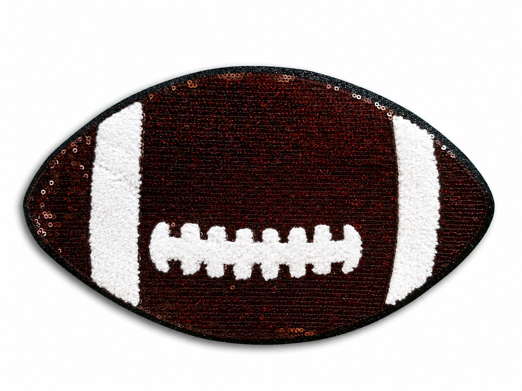 Football Sequin & Chenille Patch – Brown and White Sports Appliqué