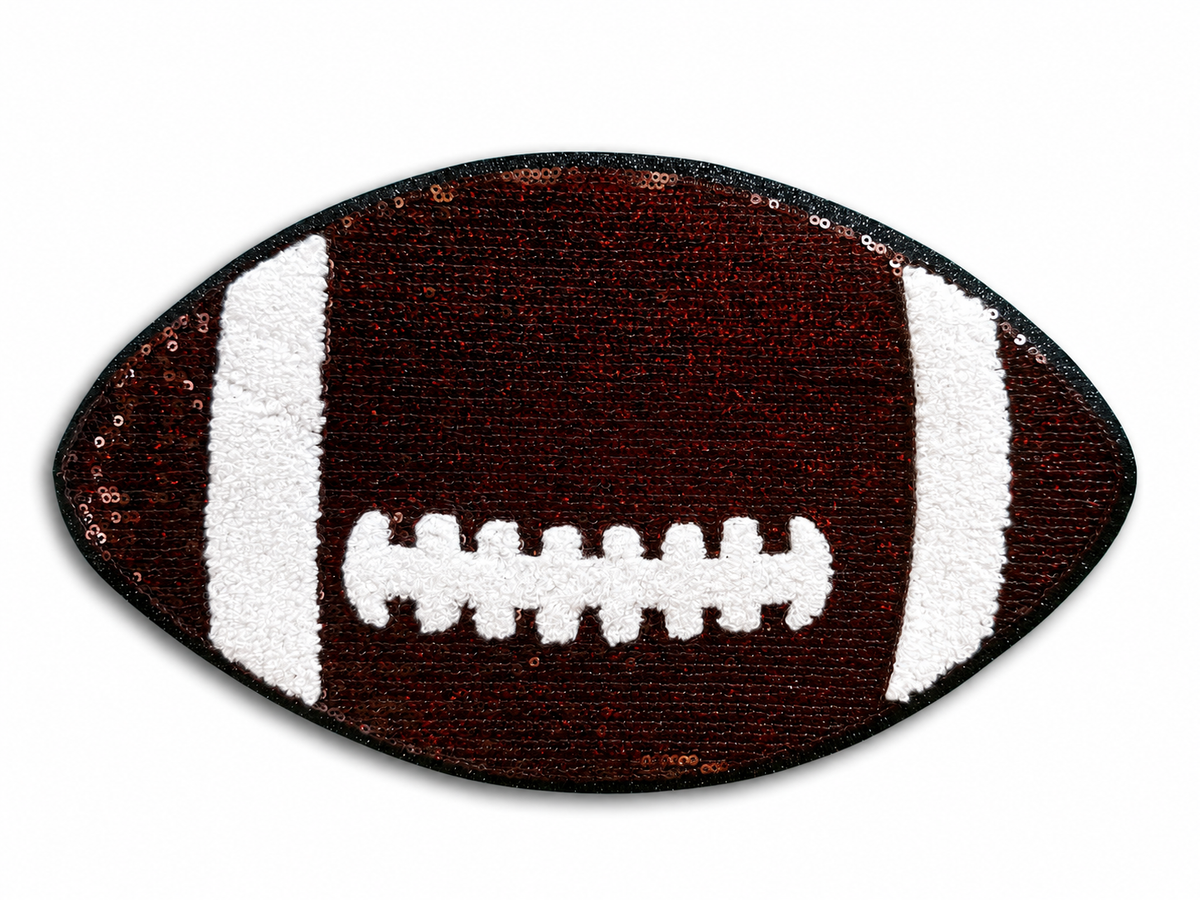 Football Sequin & Chenille Patch – Brown and White Sports Appliqué