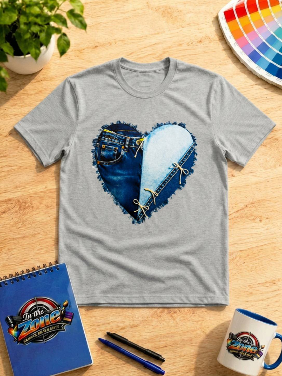 Denim Heart Graphic Shirt – Blue Jean Patchwork Love Tee
