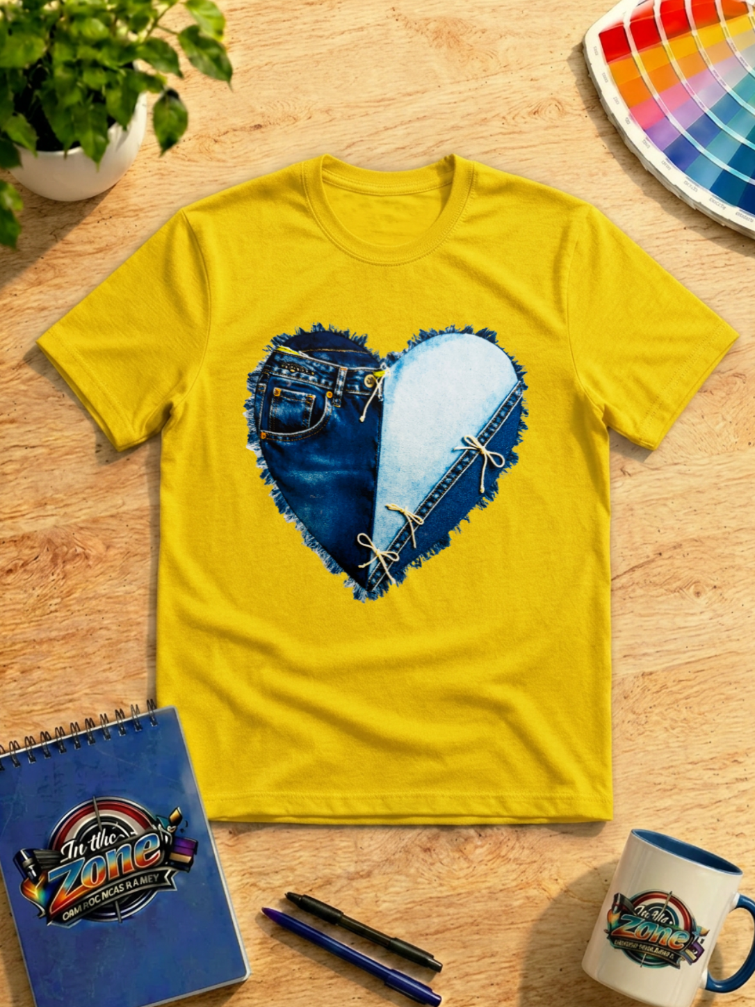 Denim Heart Graphic Shirt – Blue Jean Patchwork Love Tee