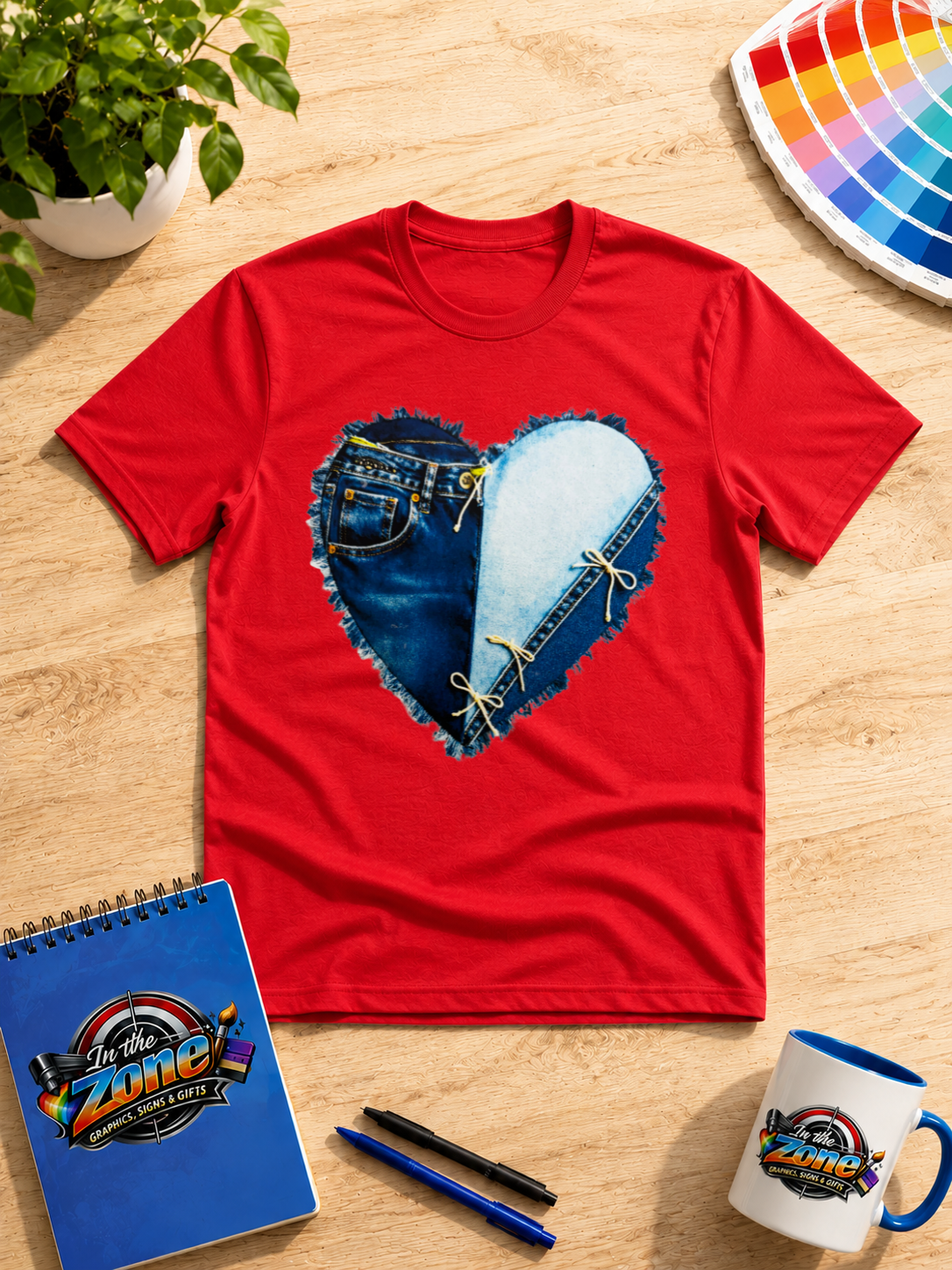 Denim Heart Graphic Shirt – Blue Jean Patchwork Love Tee