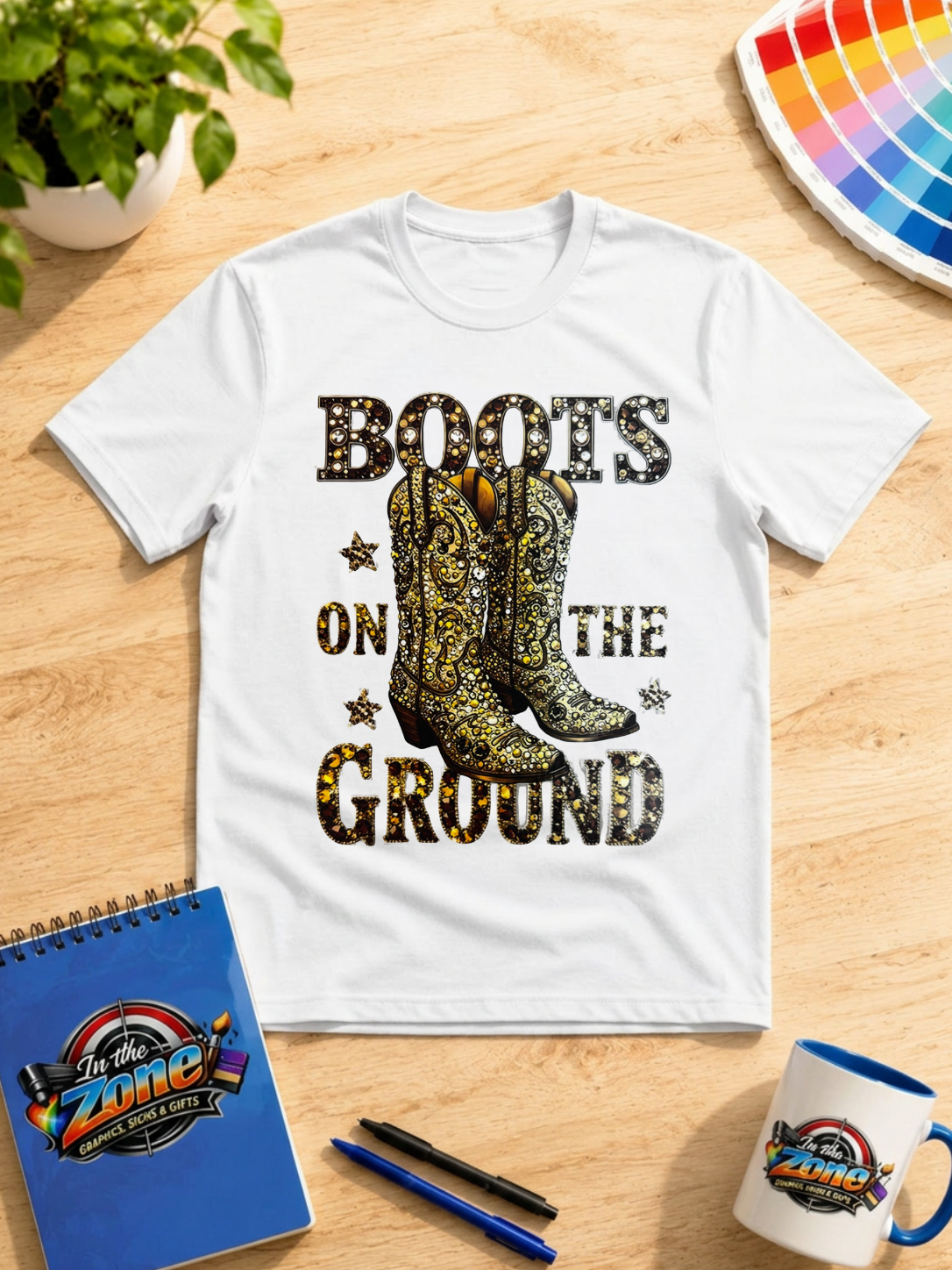 Boots on the Ground Western Graphic T-Shirt | Rhinestone Cowgirl Boot Tee