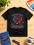 Proud Wife of a Veteran Patriotic Graphic T-Shirt – Military Spouse Appreciation Tee