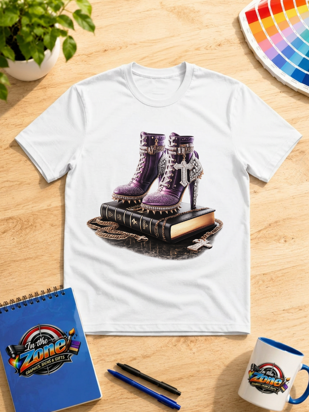 Faith in Every Step High Heel & Bible Graphic T-Shirt
