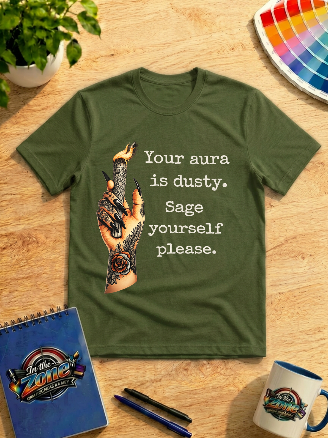 Your Aura Is Dusty, Sage Yourself Please Graphic Shirt – Funny Spiritual Witchy Tee