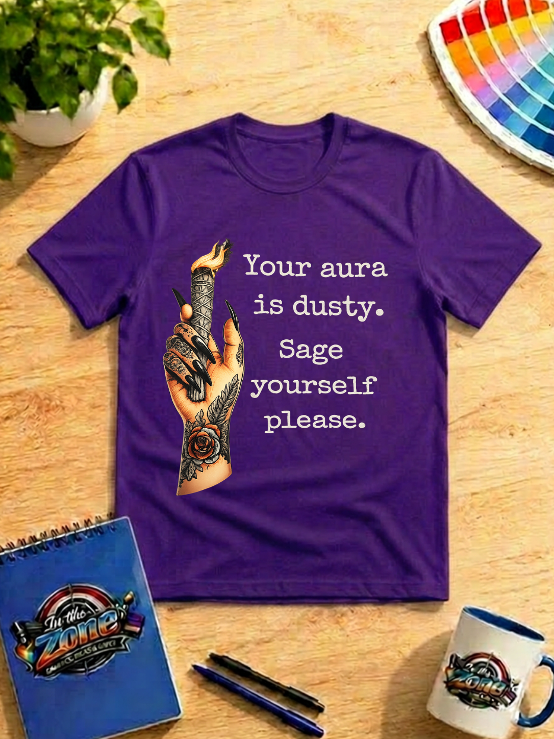 Your Aura Is Dusty, Sage Yourself Please Graphic Shirt – Funny Spiritual Witchy Tee