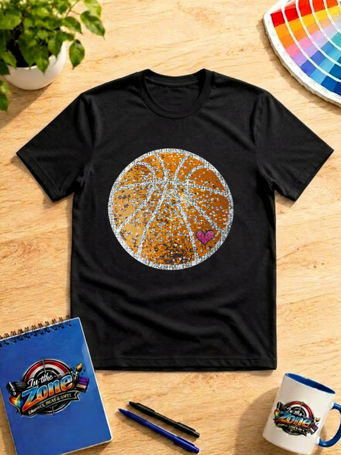 Sparkle Basketball Heart Graphic Shirt – Glitter Style Basketball Mom & Fan Tee