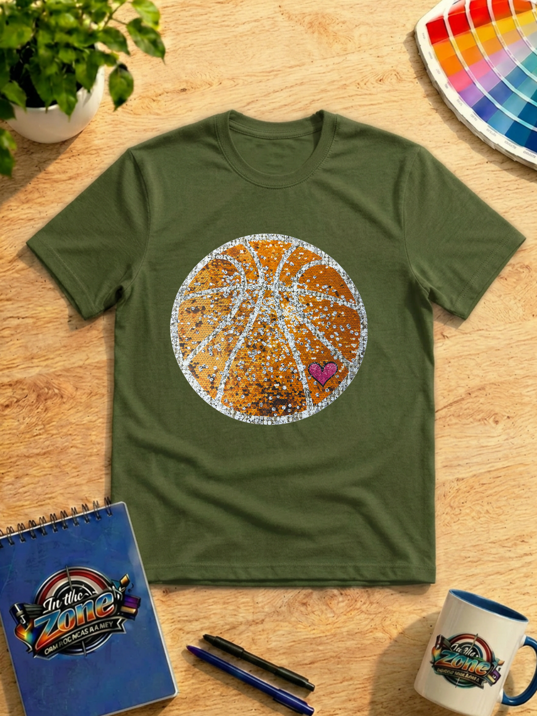 Sparkle Basketball Heart Graphic Shirt – Glitter Style Basketball Mom & Fan Tee