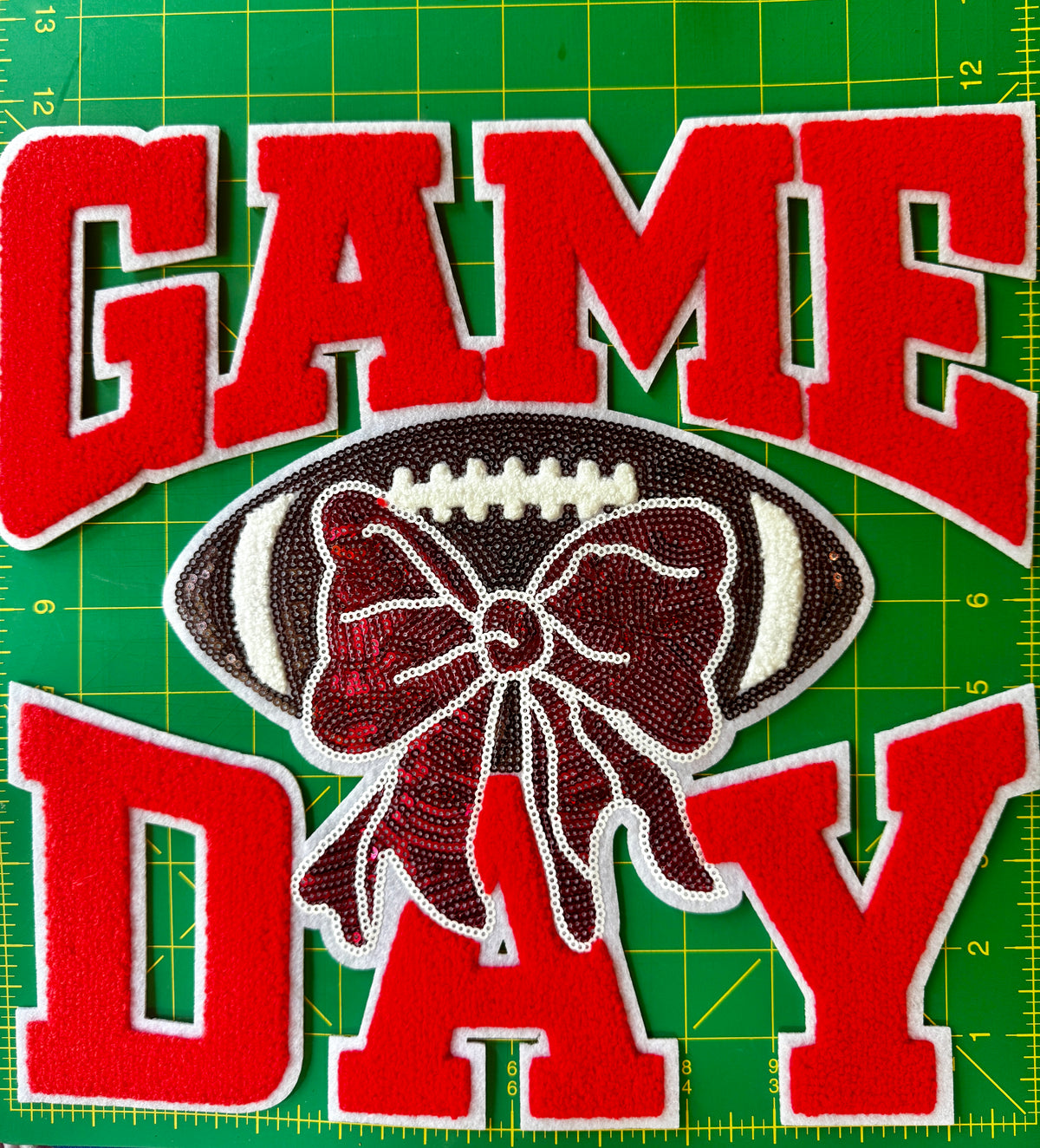 Game Day Football Chenille Patch – Red & White