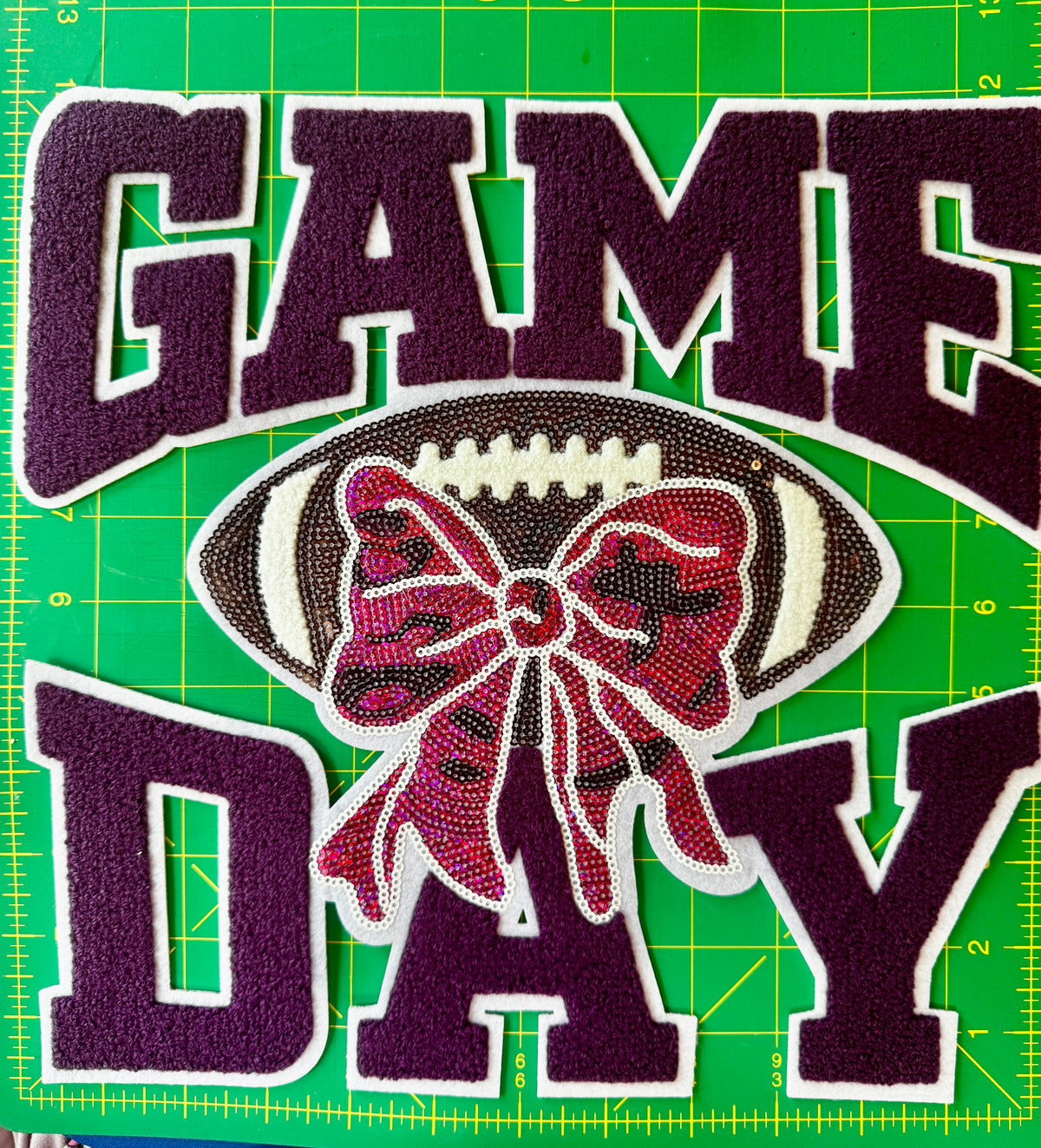 Game Day Football Chenille Patch – Purple & Pink