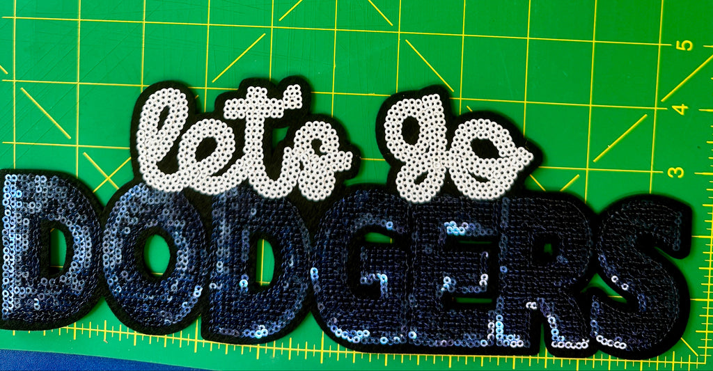 Let’s Go Dodgers Blue & White Sequin Patch – Baseball Game Day Applique