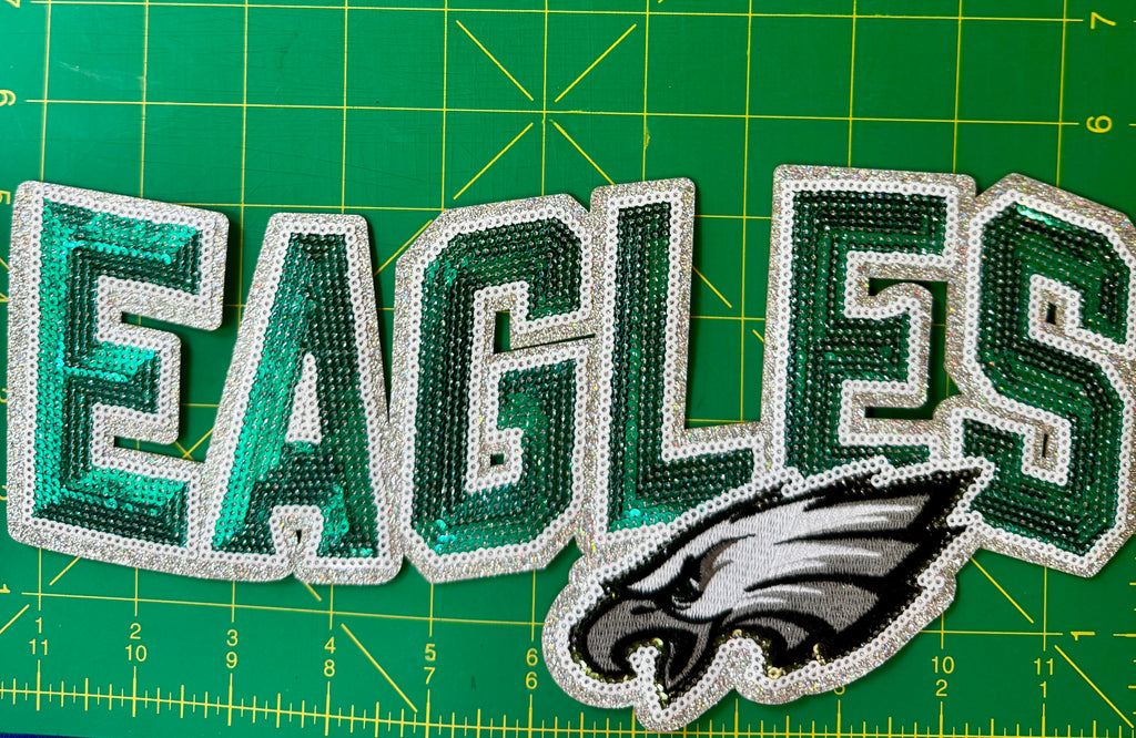 Eagles Green & Silver Sequin Patch – Football Game Day Patch