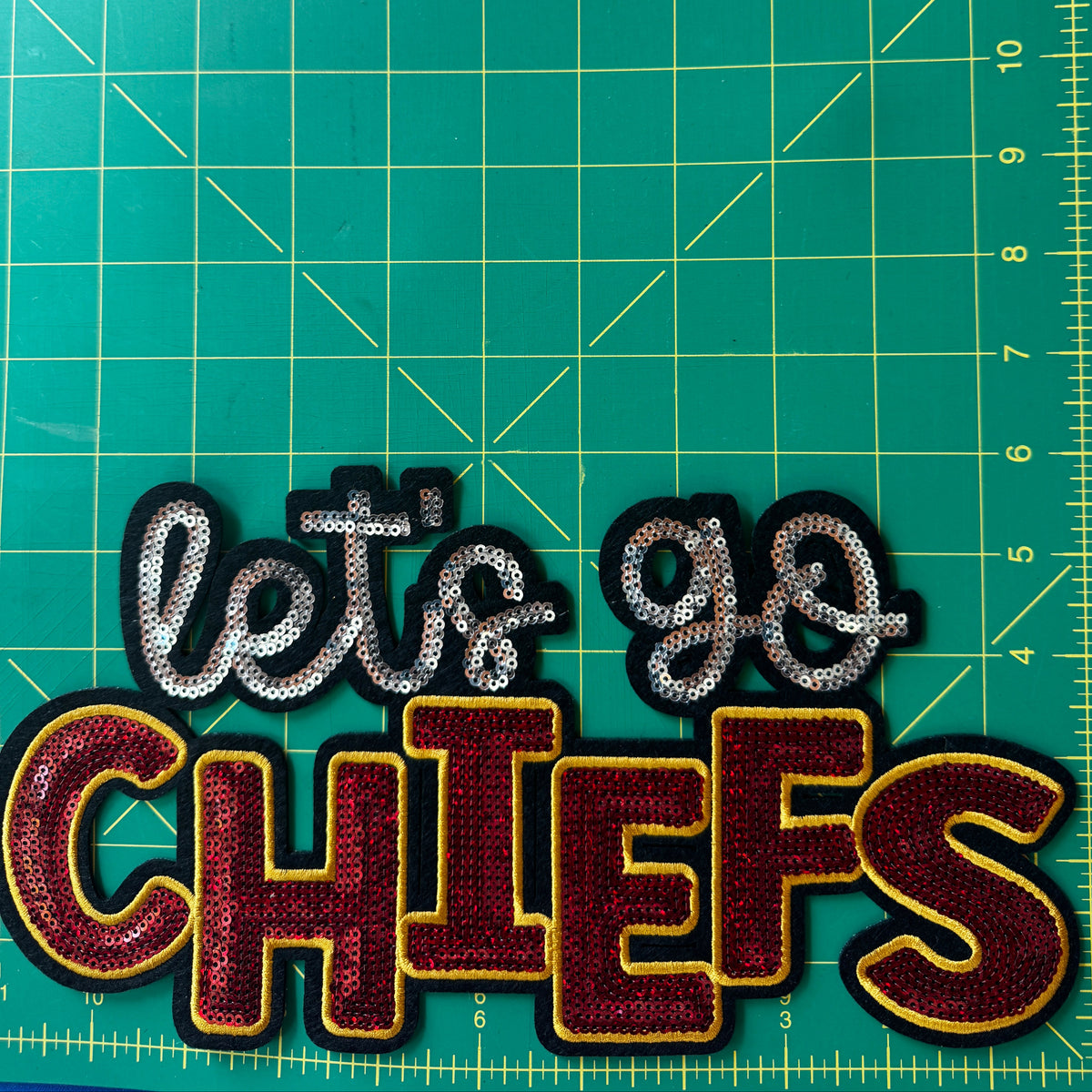 Let’s Go Chiefs Red Sequin Patch – Football Game Day Patch
