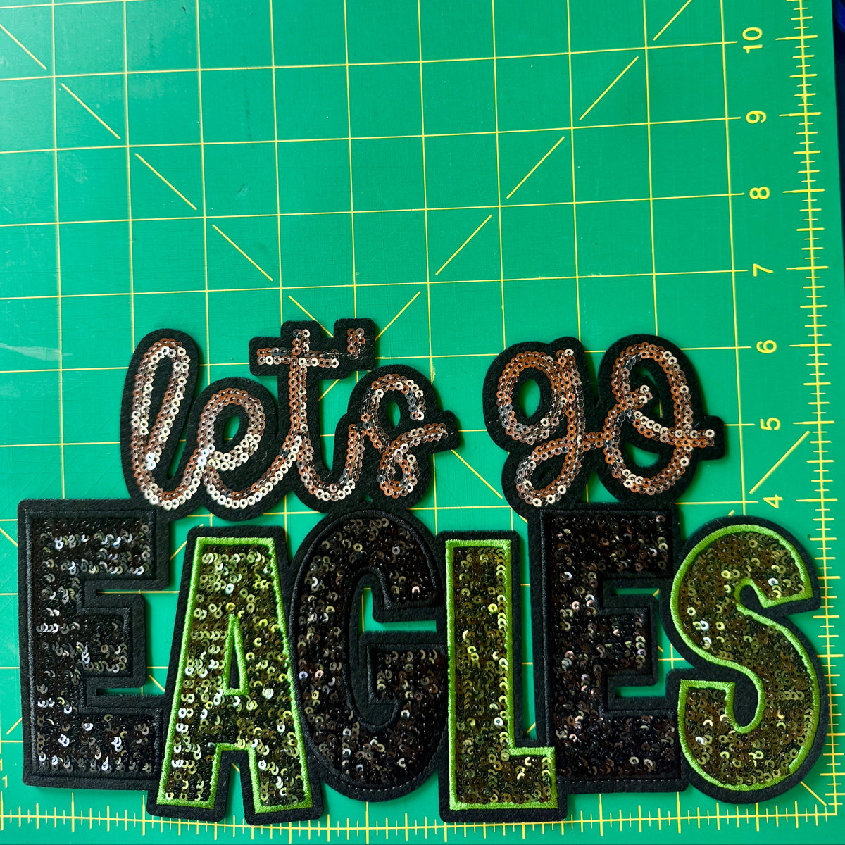 Let’s Go Eagles Green & Black Sequin Patch – Football Game Day Patch