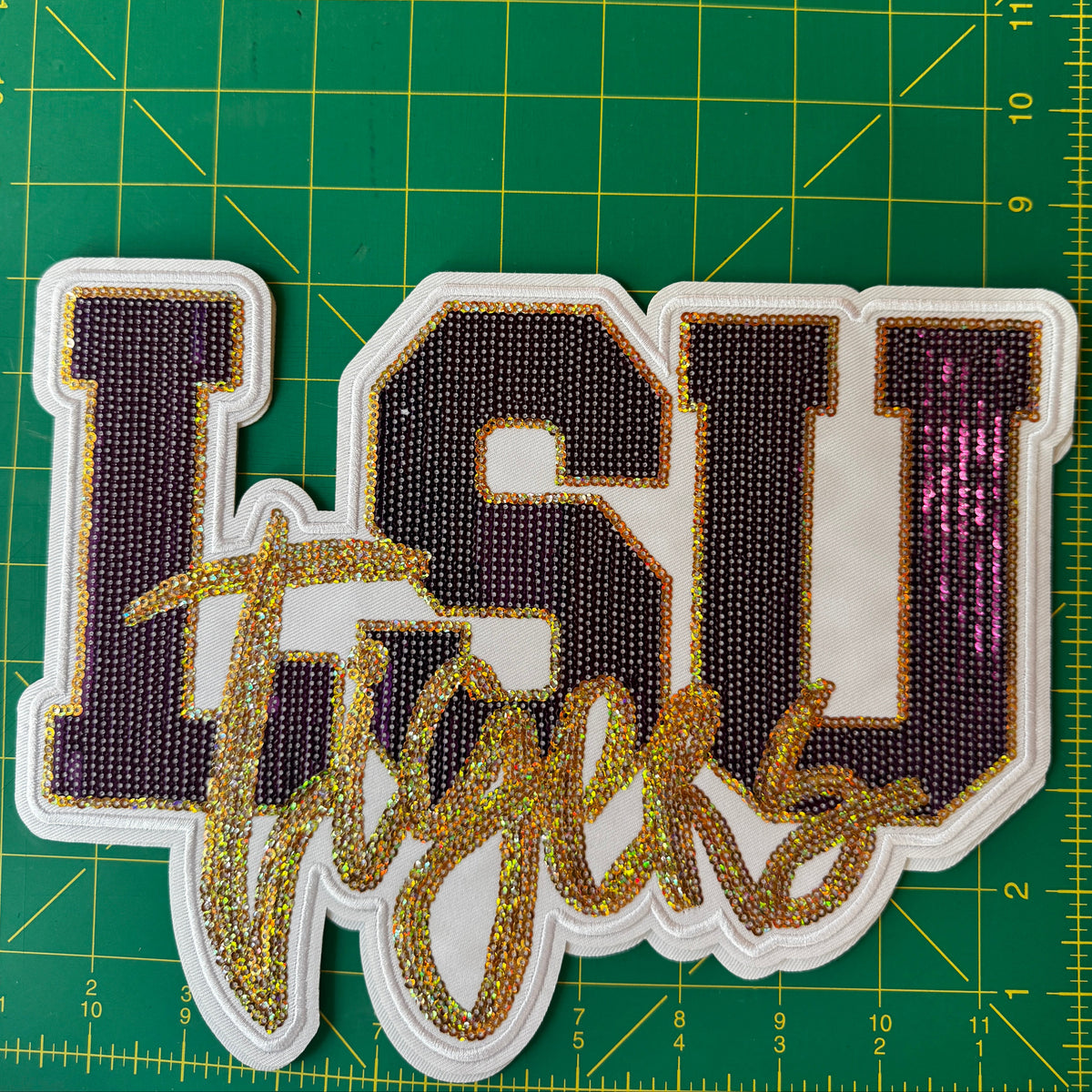 LSU Tigers Rhinestone Sequin Patch – Purple & Gold Sparkle Applique