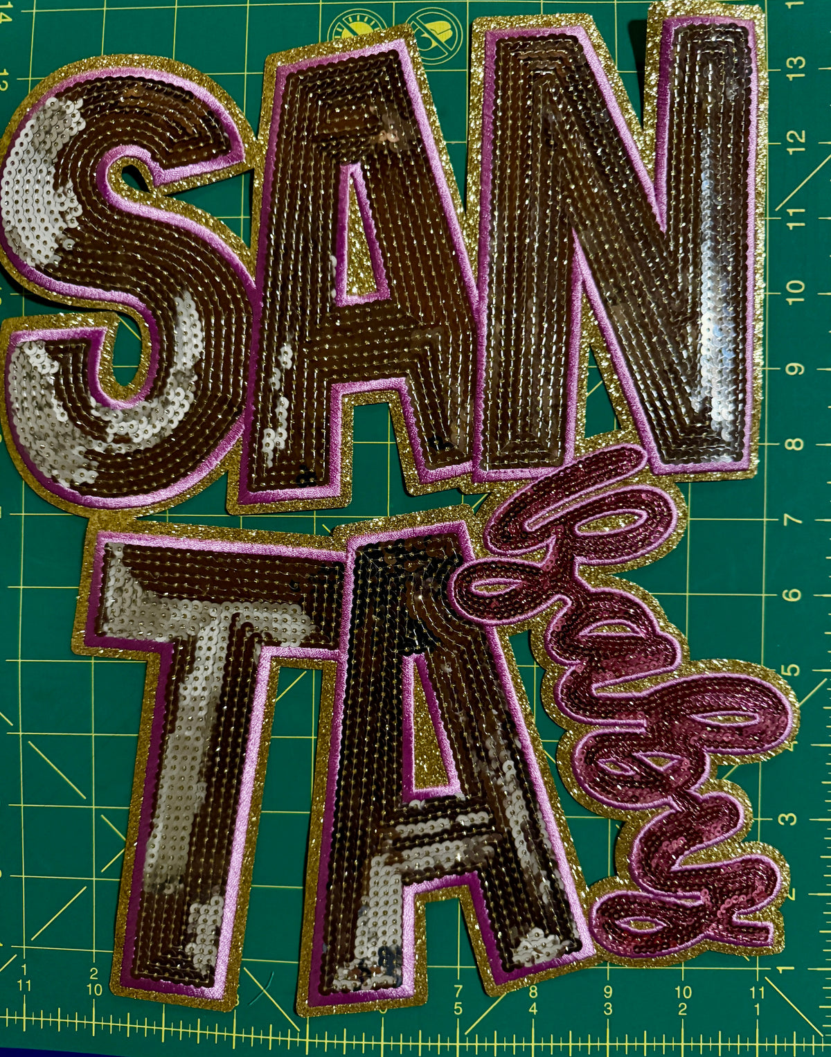 SANTA Baby Sequin Patch – Pink, Silver & Gold Christmas Appliqué