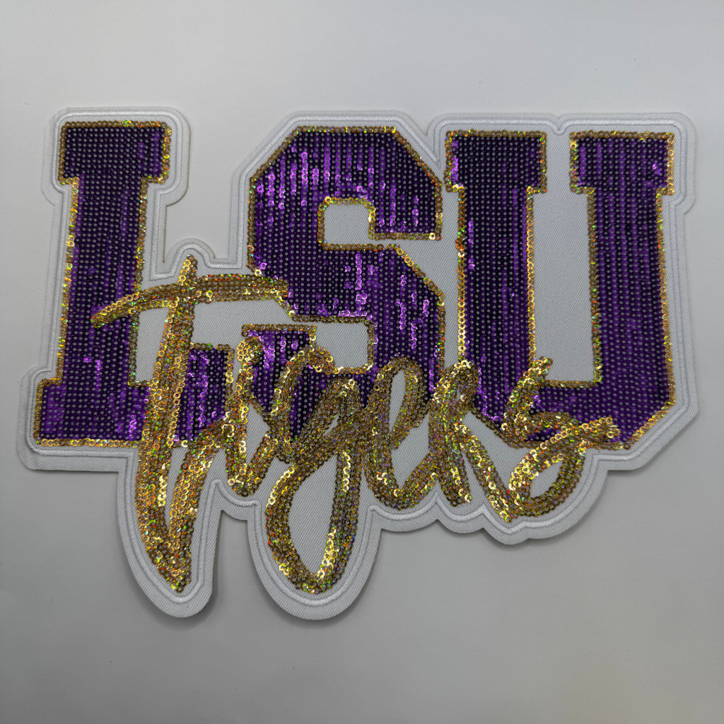 LSU Tigers Rhinestone Sequin Patch – Purple & Gold Sparkle Applique